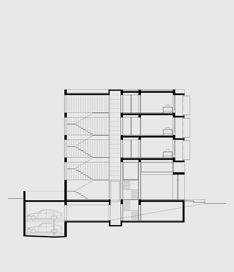 κτίριο γραφείων, Αθήνα - τομή κατά μήκος